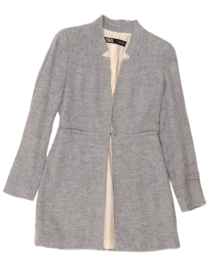Zara Dame Longline Blazer Jacket UK 4 XS Blue Chevron Modern