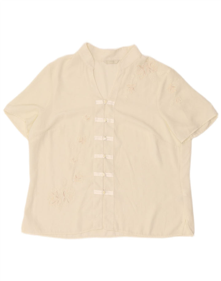 Marks & Spencer Damebluse Top UK 16 Large Off White Floral Polyester