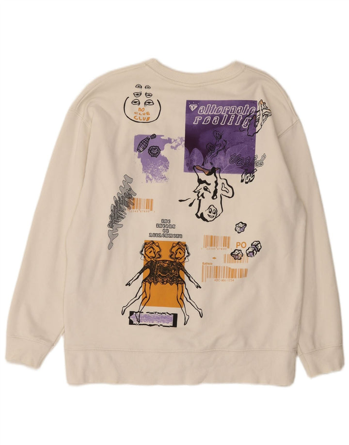 Zara Herre grafisk sweatshirt Jumper Medium Hvid Bomuld