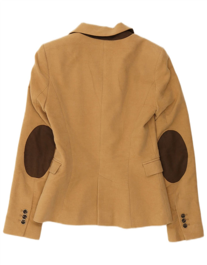 Zara Dame 1 Knap Blazer Jakke UK 6 XS Brun Bomuld