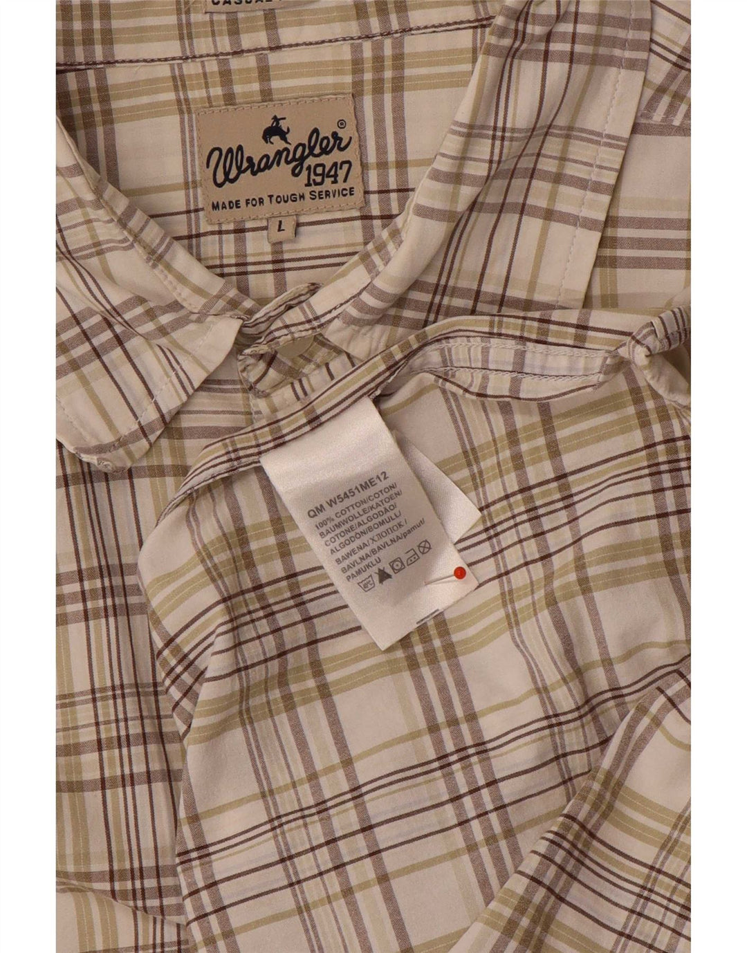 Wrangler kortærmet herreskjorte stor beige ternet bomuld