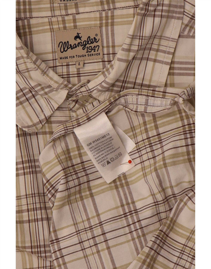 Wrangler kortærmet herreskjorte stor beige ternet bomuld