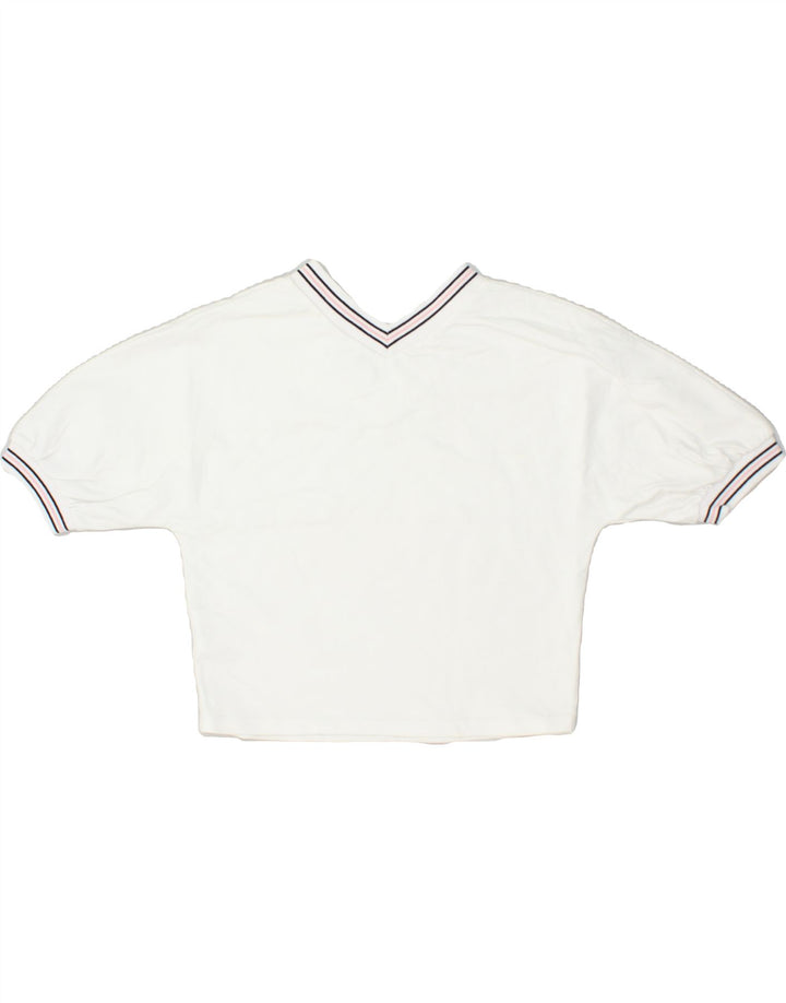 VINTAGE Womens Graphic Crop Top UK 4 XS White Cotton | Vintage Vintage | Thrift | Second-Hand Vintage | Used Clothing | Messina Hembry 