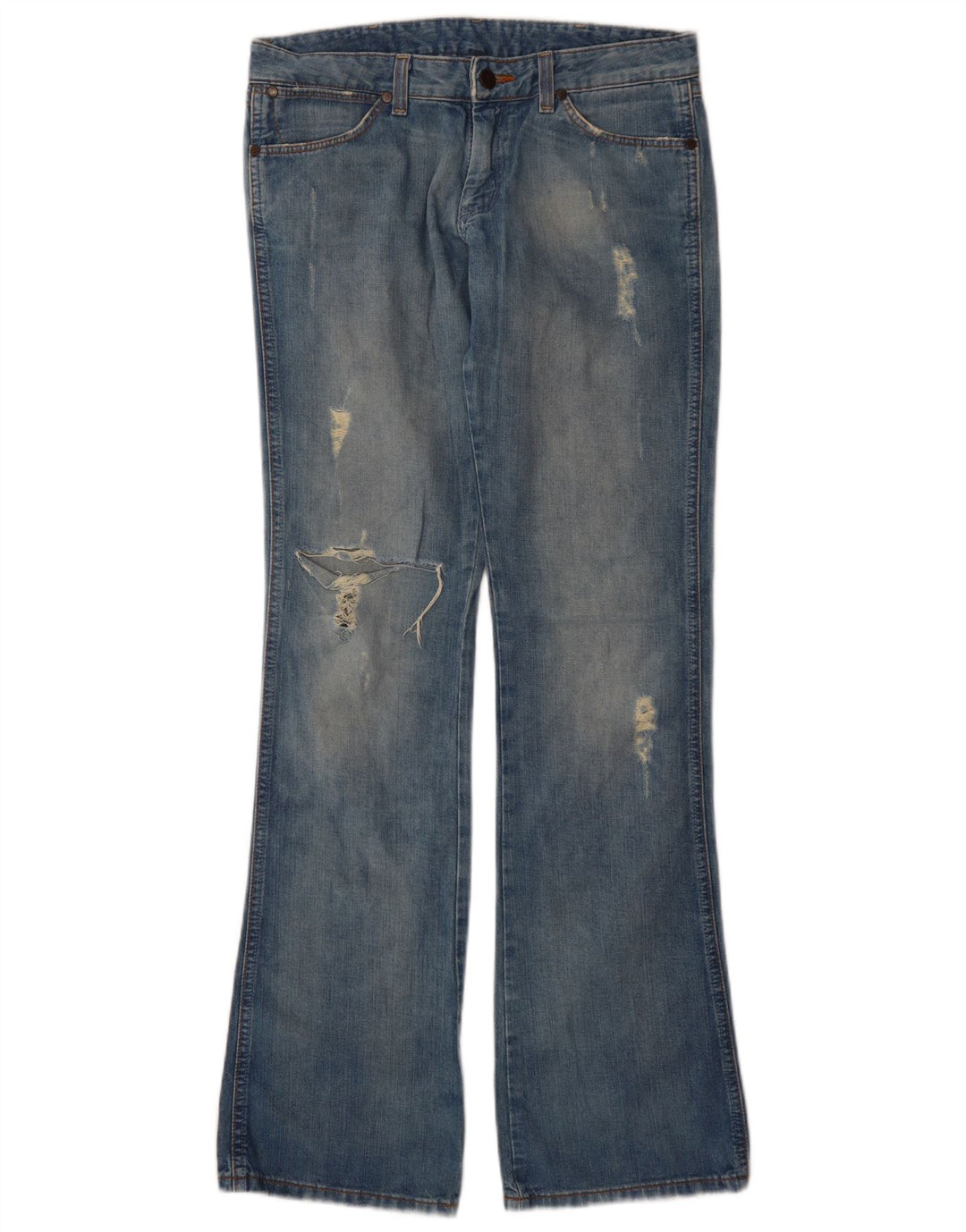 Wrangler Dame Megan Distressed Bootcut Jeans W28 L34 Blå Bomuld