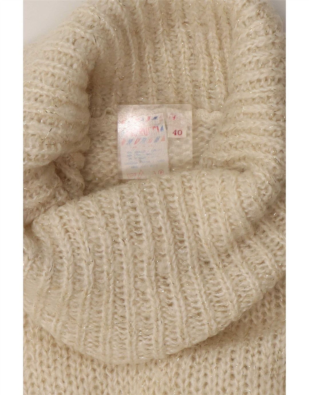 Fiorucci Dame Rullehalstrøje EU 40 Medium Hvid Retro
