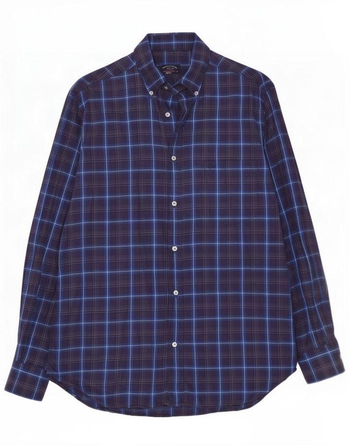 Paul & Shark Flannelskjorte til mænd Størrelse 39 Medium Navy Blue Check