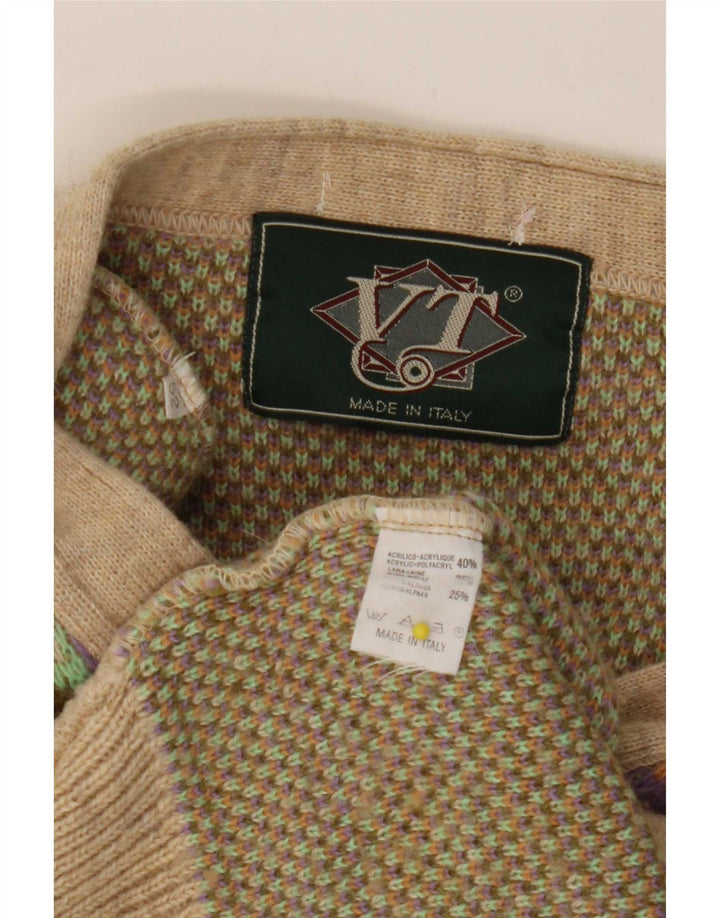 Vintage herre cardigan sweater medium flerfarvet geometrisk akryl