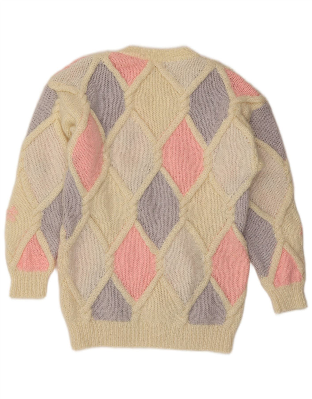 Vintage dame sweater med rund hals DK 14 Medium Beige Argyle/Diamond