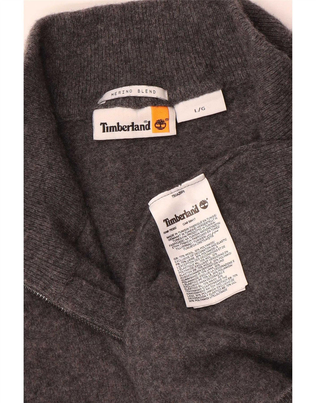 Timberland Mens Zip Neck Jumper Sweater Large Grey Flecked Wool