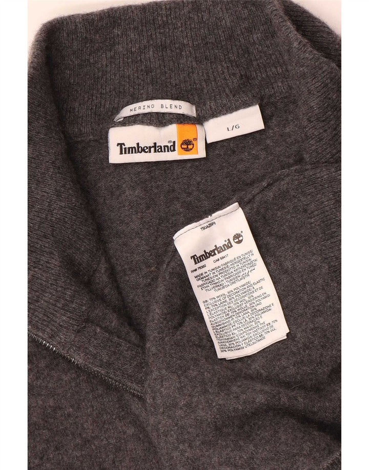 Timberland Mens Zip Neck Jumper Sweater Large Grey Flecked Wool