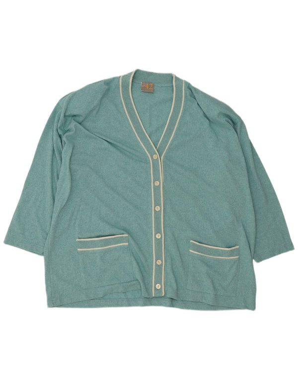 Vintage dame cardigan sweater IT 56 4XL turkis stribet akryl