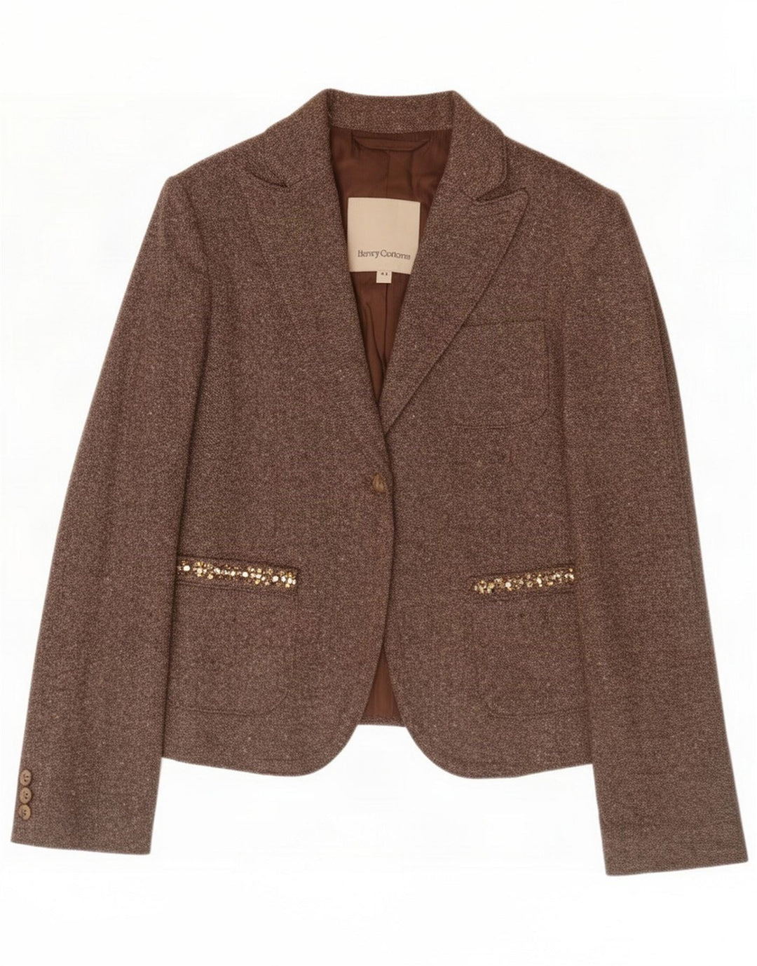 Henry Cottons Dame 1-knaps Blazerjakke IT 44 Medium Brun Uld