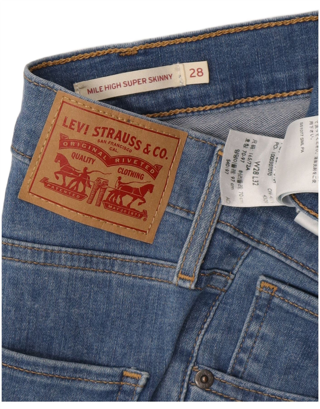 LEVI'S Kvinder Mile High Super Skinny Jeans W28 L32 Blå Bomuld