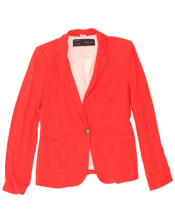 Zara Dame 1 Knap Blazer Jacket UK 12 Medium Red Acetate