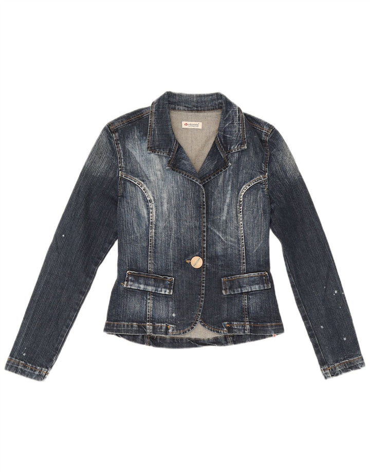 Vitamina Dame 1 Knap Denim Blazer Jacket UK 14 Medium Blue Bomuld