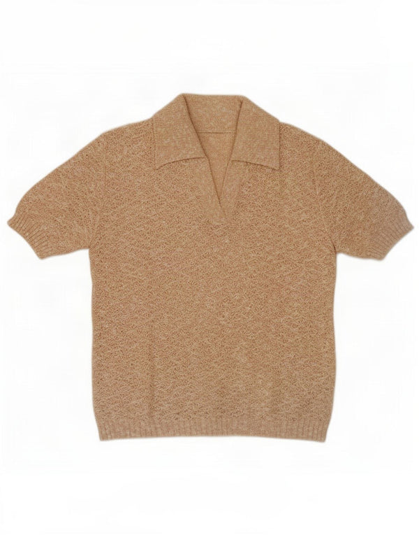 Vintage Dame Polo Neck Jumper Sweater UK 10 Small Beige Flecked
