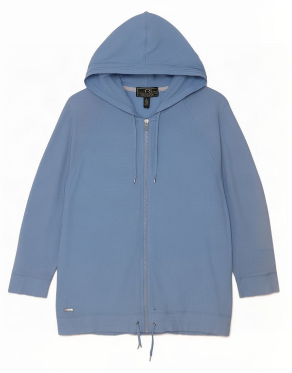 Ralph Lauren Dame 3/4 ærmet hættetrøje sweater med lynlås UK 18 XL Blå Bomuld