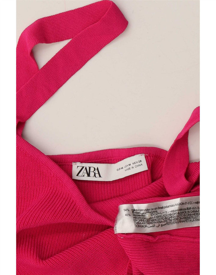 Zara Womens Knit Crop Top UK 12 Medium Pink Nylon