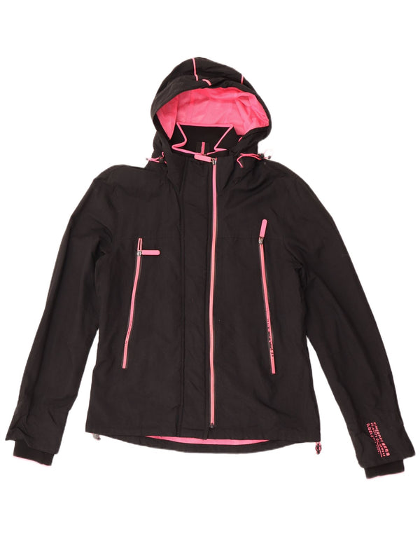 Superdry Regnjakke med hætte til kvinder UK 14 Stor sort nylon