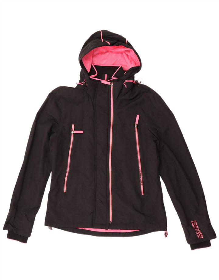 Superdry Regnjakke med hætte til kvinder UK 14 Stor sort nylon