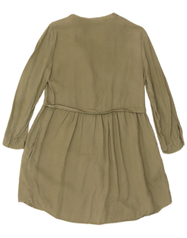 Zara Dame 3/4-ærmet skjortekjole UK 10 Small Green Lycra