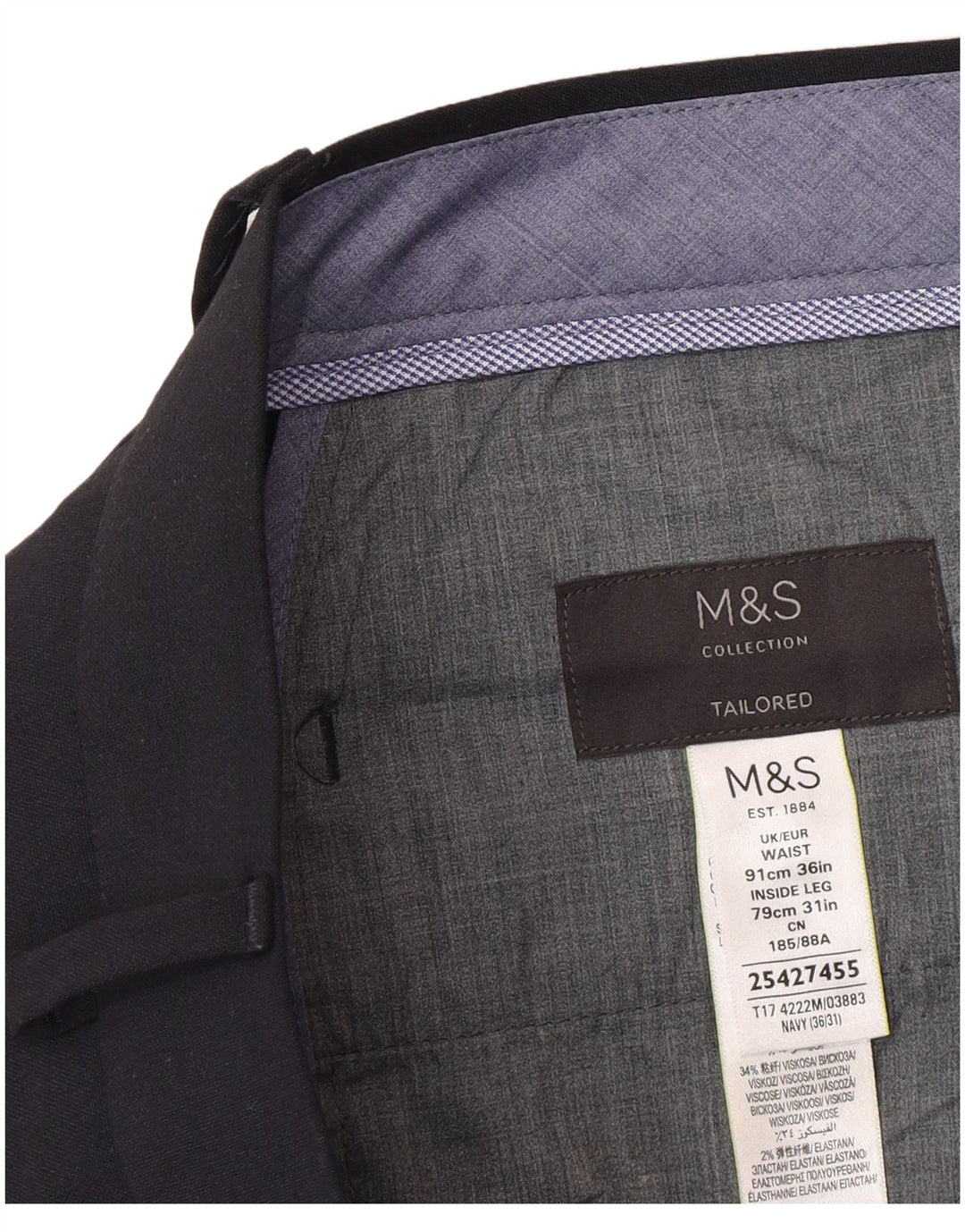 Marks & Spencer Herre Skræddersyede Slim Suit Bukser W36 L31 Navy Blue