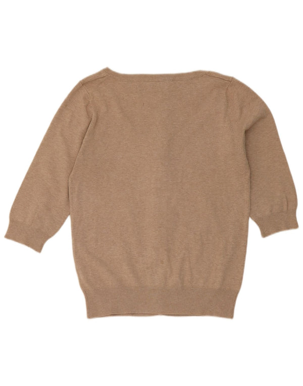 Zara Womens 3/4 Sleeve Cardigan Sweater UK 18 XL Brown Cotton