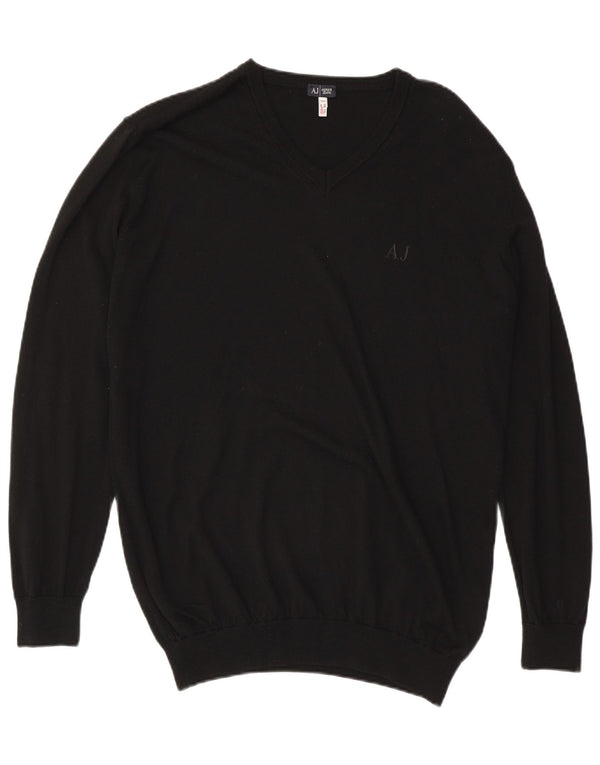 Armani Jeans Herre V-hals Jumper Sweater 3XL Sort Uld