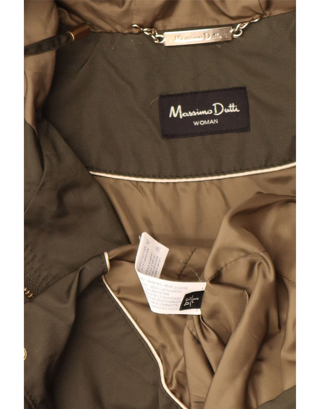 MASSIMO DUTTI Dame Hooded Parka Jacket UK 16 Large Green Polyester