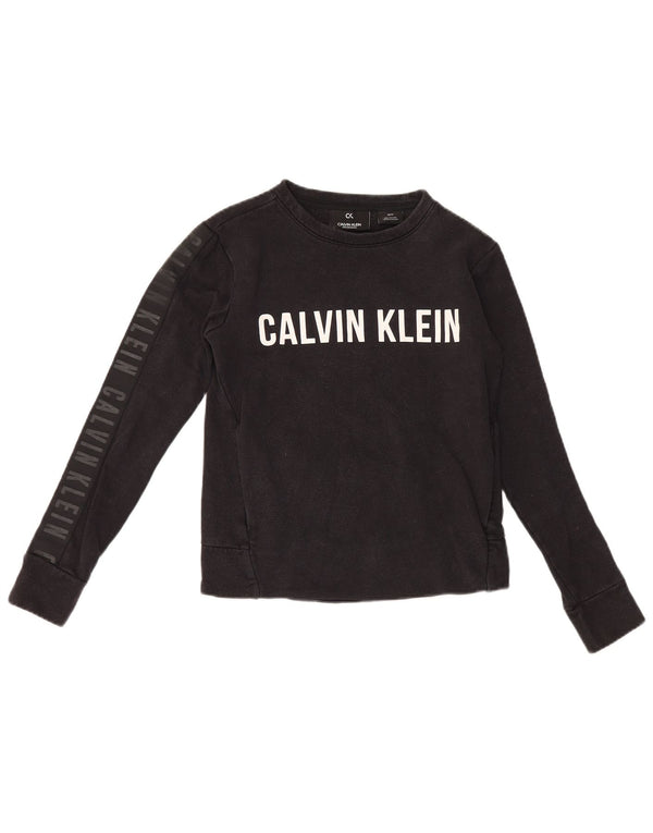 Calvin Klein Dame Grafisk Oversized Sweatshirt Jumper UK 6 XS Sort