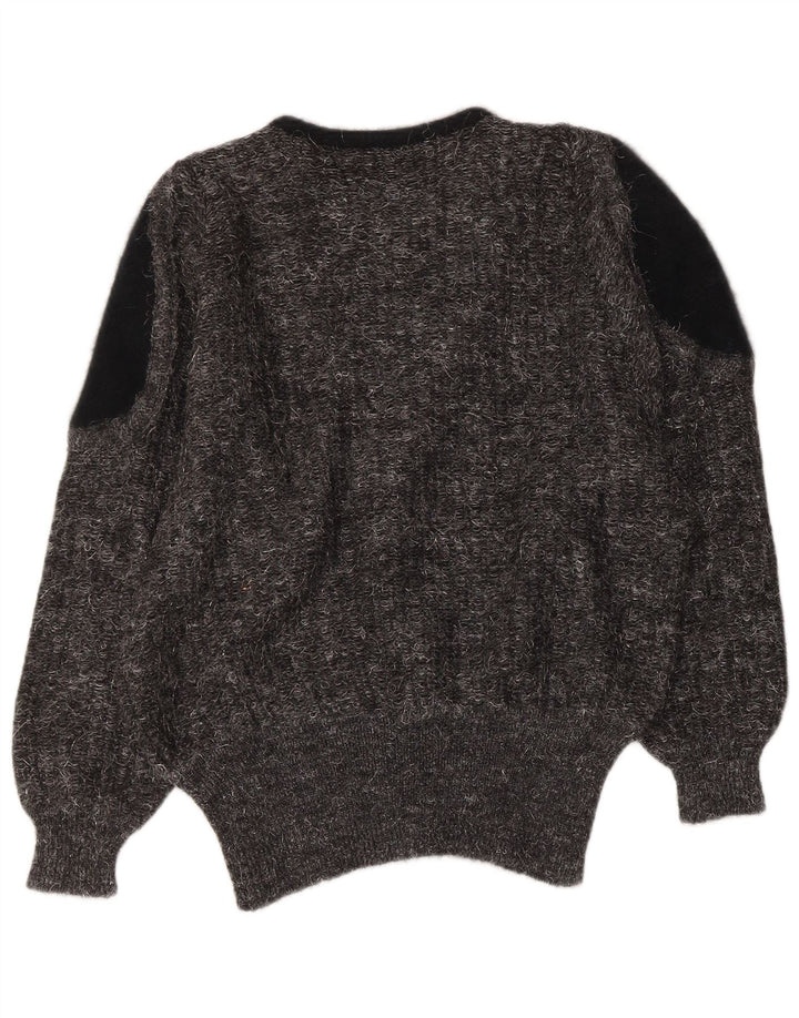 VINTAGE Dame V-hals sweater IT 44 Medium Grey Colourblock