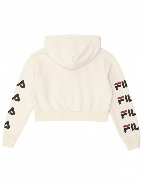 Fila Womens Crop Graphic Oversized Hoodie Jumper UK 4 XS Hvid Bomuld