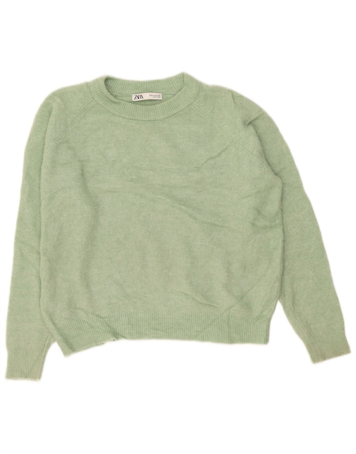 Zara Womens Oversized Crew Neck Jumper Sweater UK 14 Medium Green Nylon