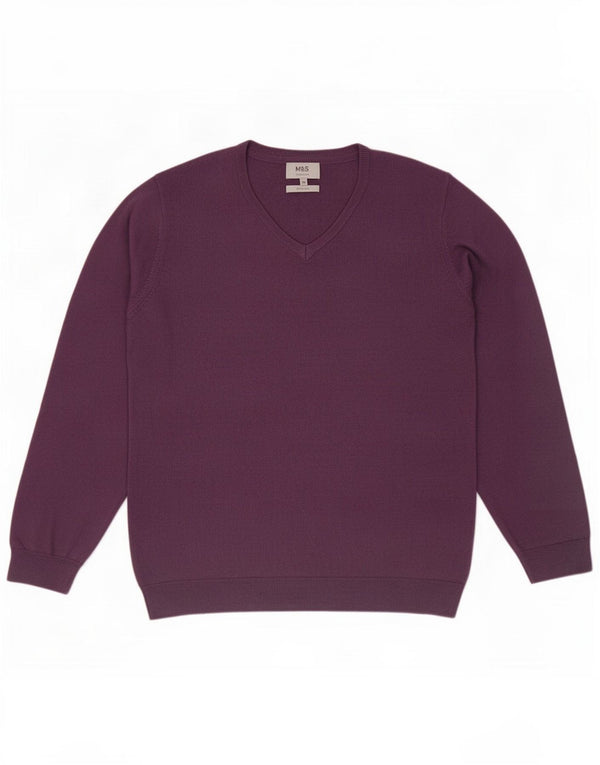 Marks & Spencer Herre V-hals sweater XL Lilla Cashmere