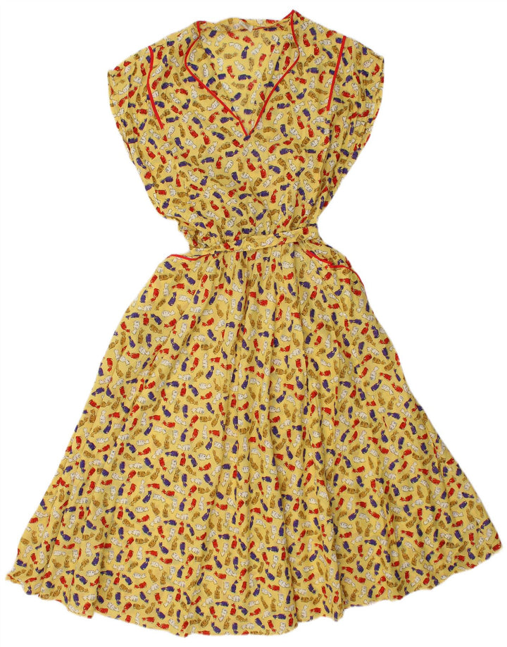 Vintage kvinders abstrakt mønster Maxikjole IT 46 Large Yellow