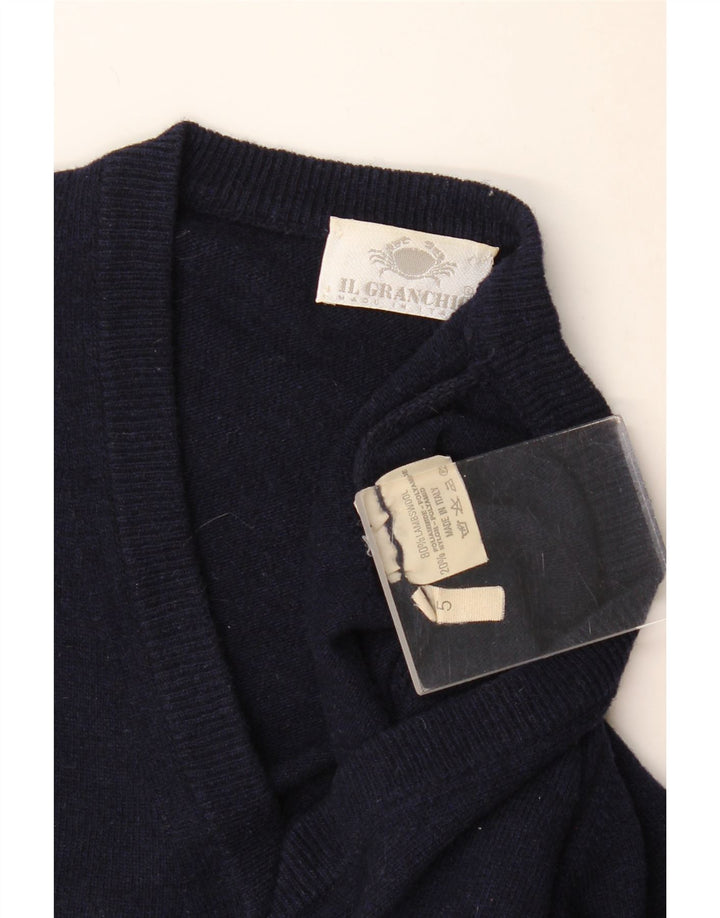 Il Granchio Herre V-hals sweater Stor marineblå lammeuld