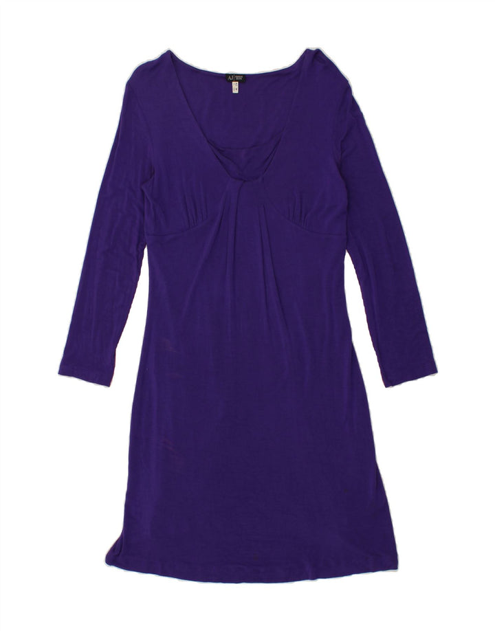 ARMANI JEANS Womens Long Sleeve Basic Dress UK 12 Medium Purple Viscose Vintage Armani Jeans and Second-Hand Armani Jeans from Messina Hembry 