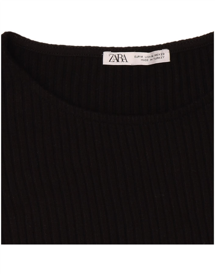 Zara Womens Crop T-Shirt Top UK 12 Medium Black