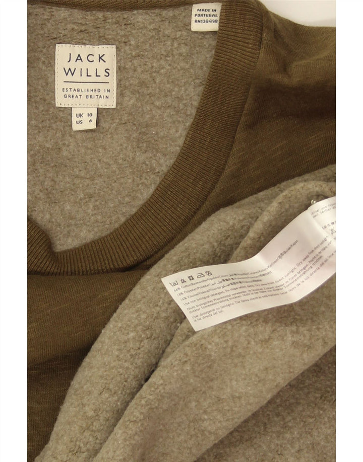 JACK WILLS Dame Oversized Sweatshirt Jumper UK 10 Small Khaki Cotton