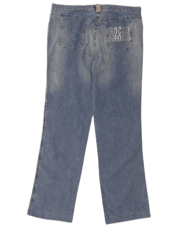 Roccobarocco Womens Graphic Straight Jeans W34 L31 Blue Cotton