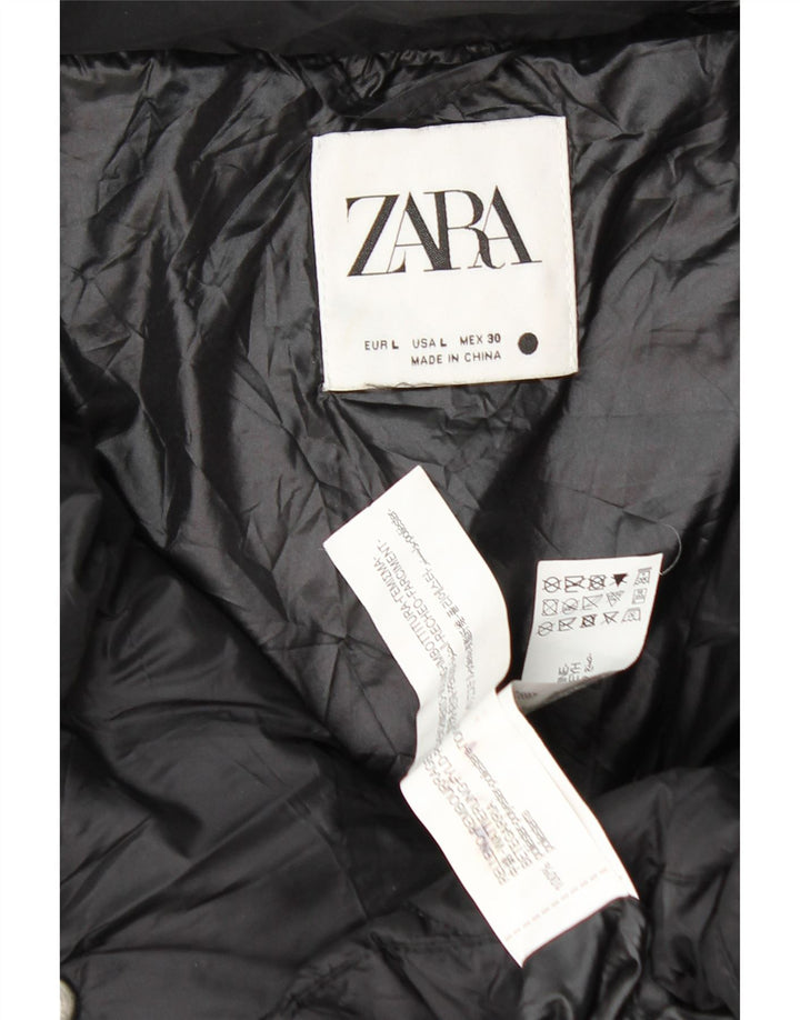 ZARA Oversized polstret jakke til kvinder UK 16 Stor sort polyester