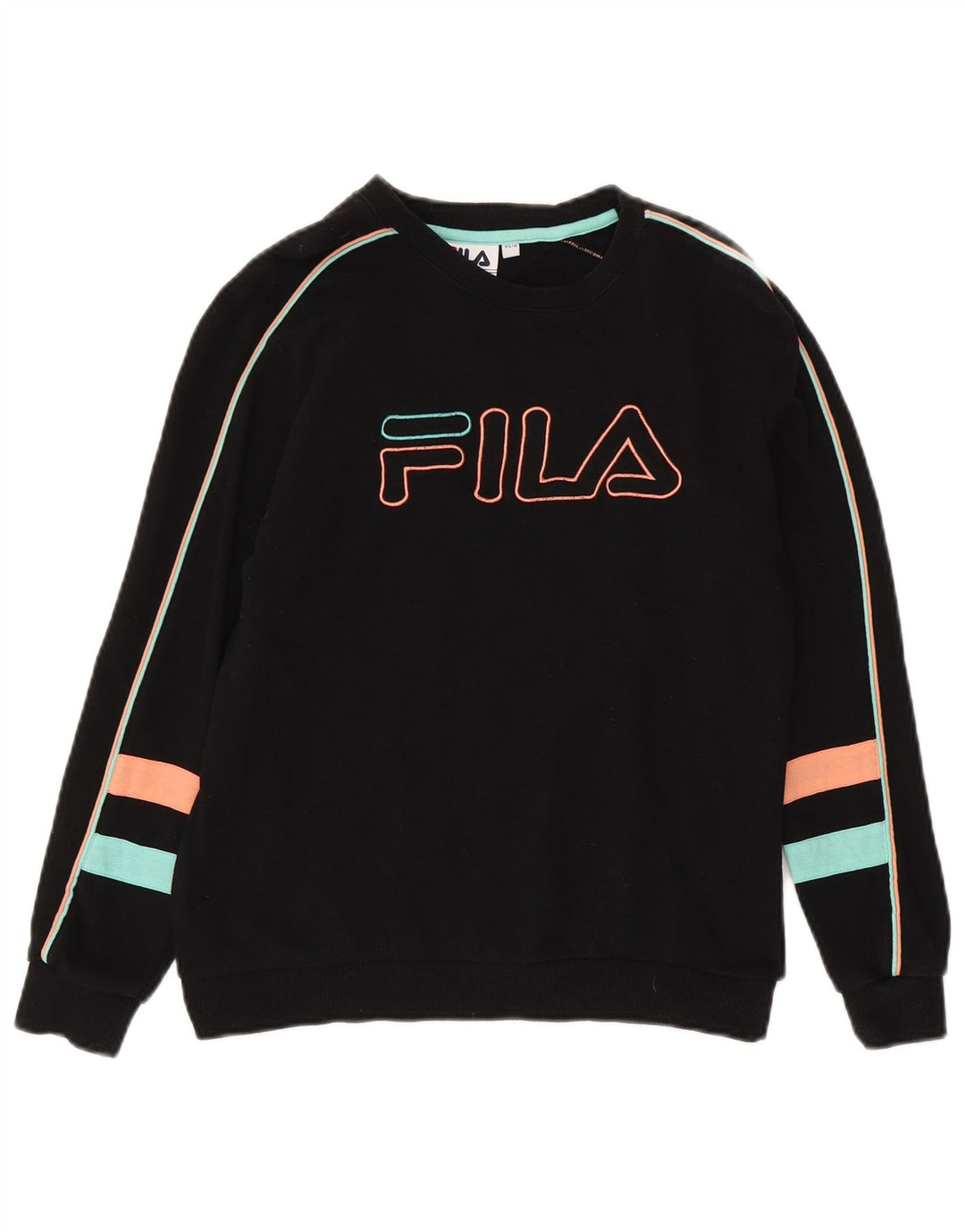Fila Dame Grafisk Sweatshirt Jumper UK 8 Lille sort bomuld