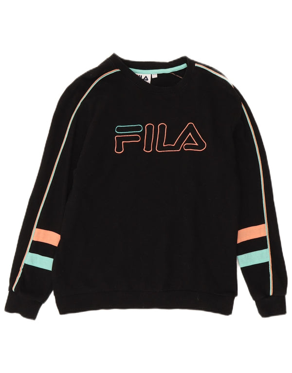 Fila Dame Grafisk Sweatshirt Jumper UK 8 Lille sort bomuld