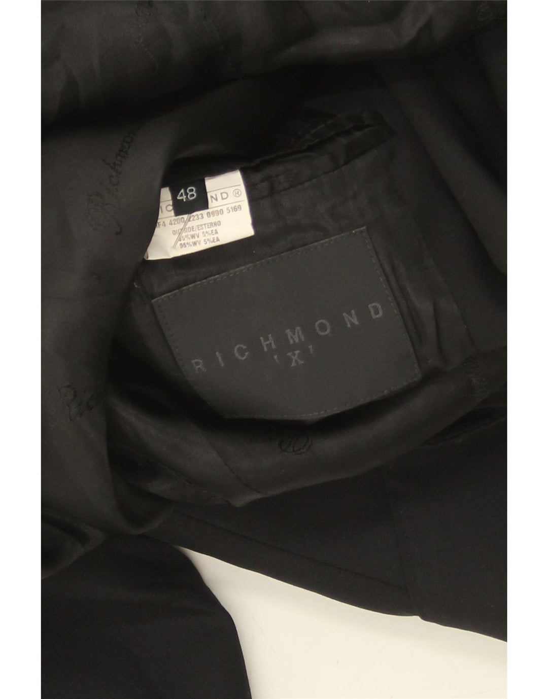 RICHMOND Mens 2 Button Blazer Jacket IT 48 Medium Black Wool Vintage Richmond and Second-Hand Richmond from Messina Hembry 