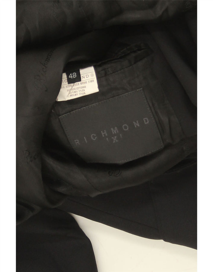 RICHMOND Mens 2 Button Blazer Jacket IT 48 Medium Black Wool Vintage Richmond and Second-Hand Richmond from Messina Hembry 
