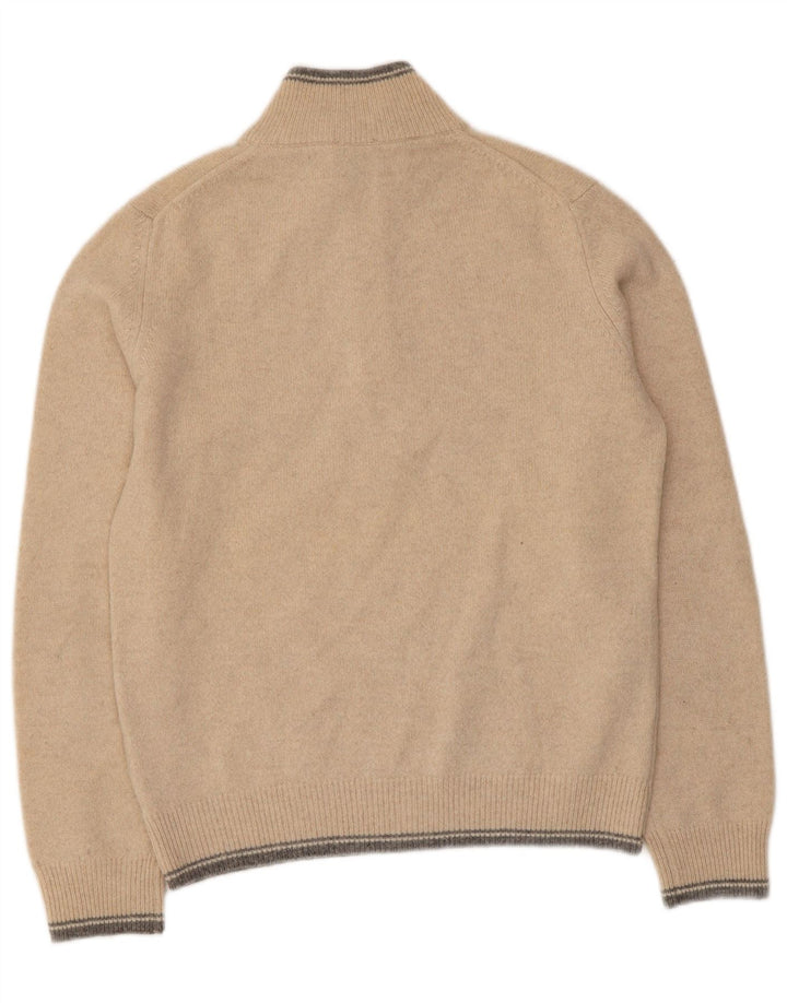 Henry Cottons Herre Zip Neck Jumper Sweater Medium Beige Stribet Virgin Wool