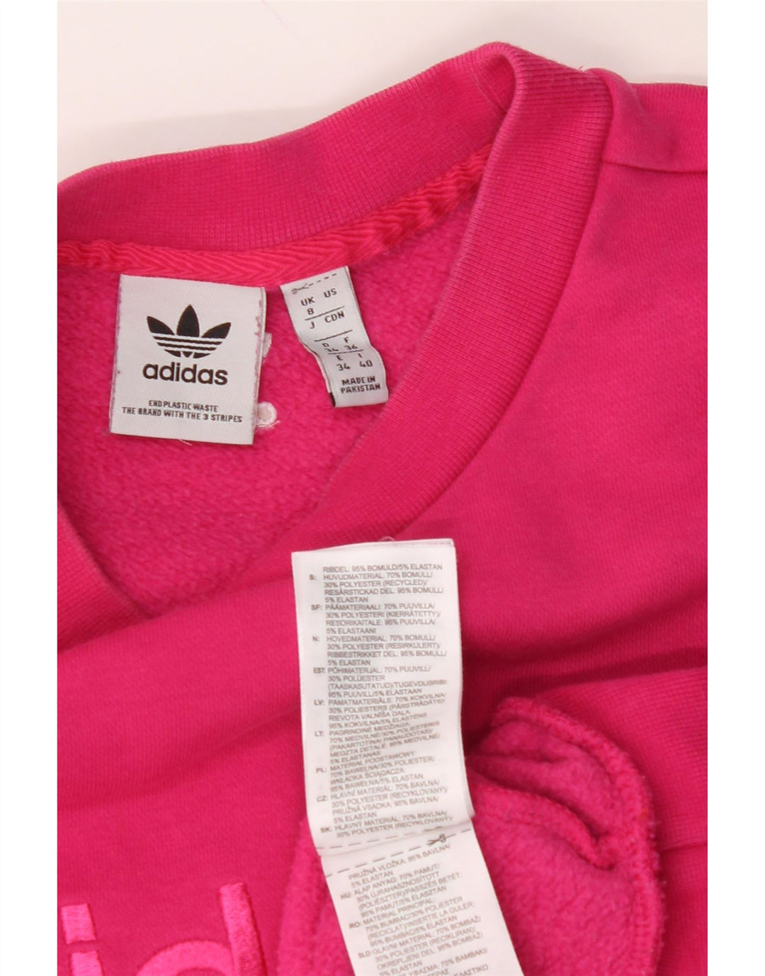 ADIDAS Womens Graphic Oversized Sweatshirt Jumper UK 8 Small  Pink Cotton Vintage Adidas and Second-Hand Adidas from Messina Hembry 