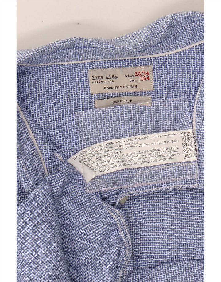 ZARA Boys Slim Fit Shirt 13-14 Years Blue Houndstooth Cotton Vintage Zara and Second-Hand Zara from Messina Hembry 