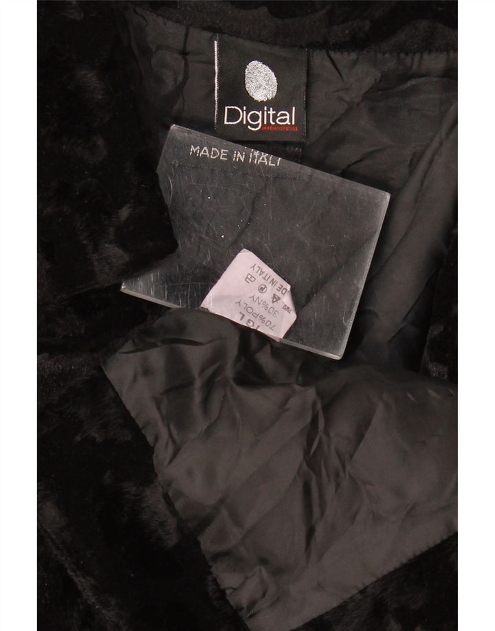 VINTAGE Dame imiteret Pels Bolero Jacket UK 14 Stor Sort Polyester