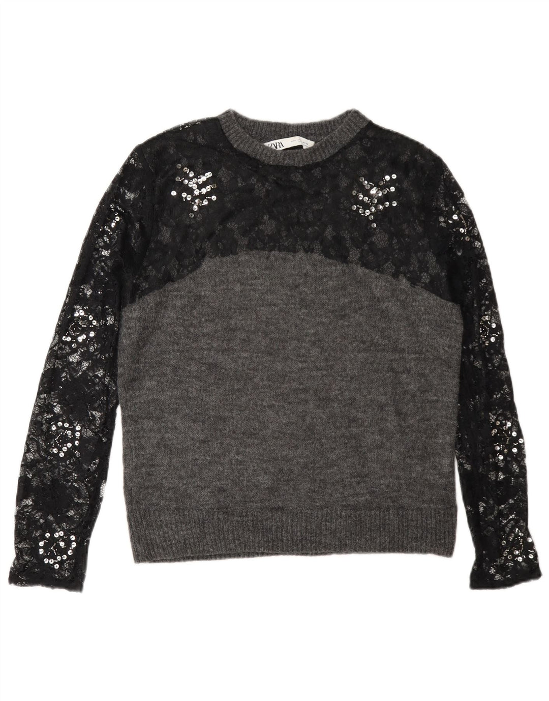 Zara sweater med rund hals til kvinder UK 10 Lille grå farveblok